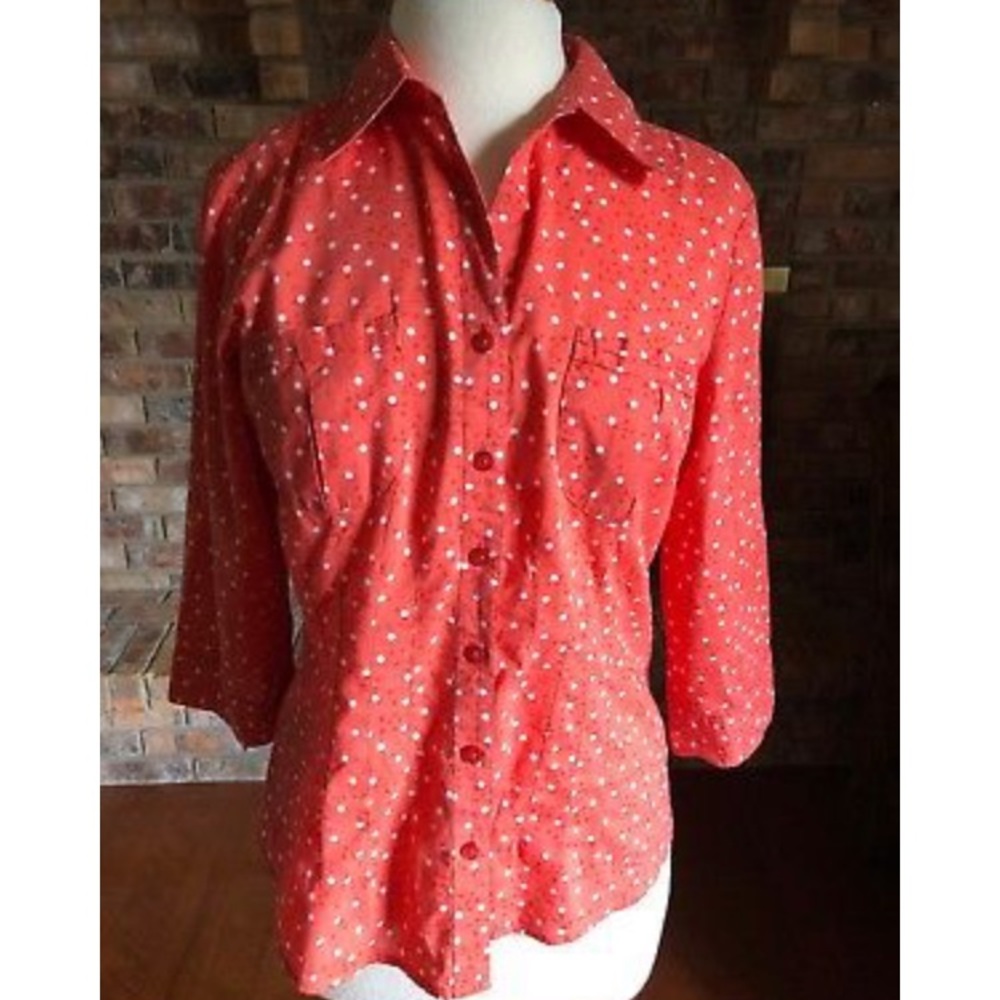 Coldwater Creek Polka Dot Coral Blouse